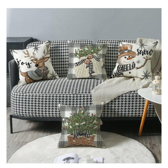 NEW SET OF 4 CHRISTMAS COTTON LINEN BLEND CHRISTMAS SEASONAL PILLOW COVERS 18" - Picture 6 of 8